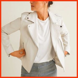 Mango White Leather Jacket
